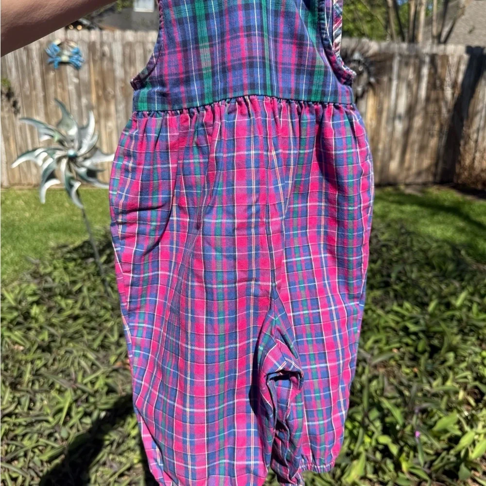Vintage Baby B’Gosh Plaid Bubble Romper 6–9M USA Made Kitty Patch Pink Tartan